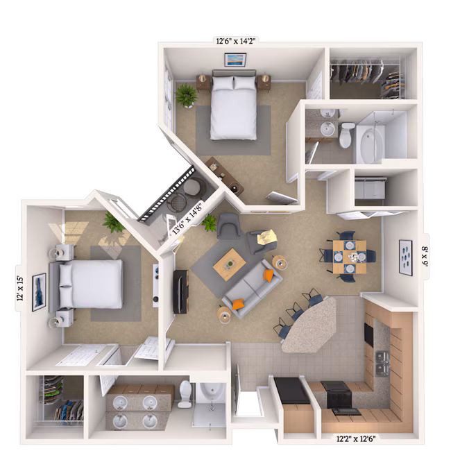 Traditional 2x2 1076 SF 1330 floor plan